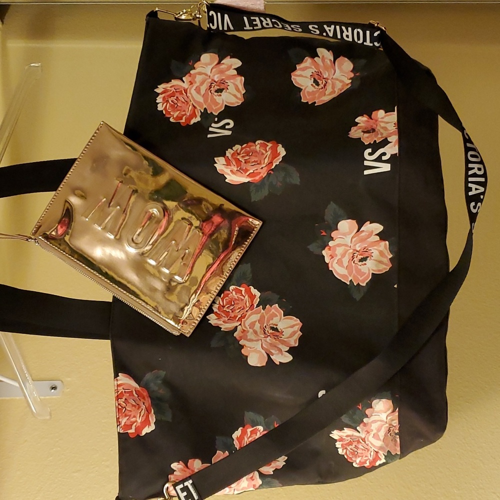 Victoria's Secret x-lrg bag & WOW metallic clutch